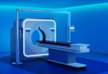 FDA 510(k) Clearance Granted to Philips Rembra Platform Philips CT scanner in a blue-lit radiology room with the patient table extended ready for imaging