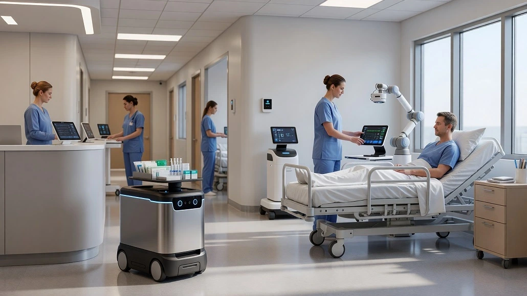 robots patient care workflows hospitals